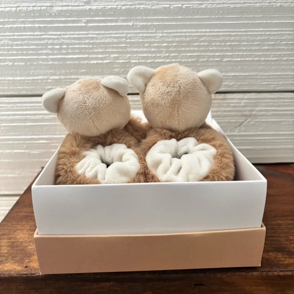DOUDOU Compagnie Paris Baby Brown Bear Booties Plush Rattle Slippers Shoes 0-6M